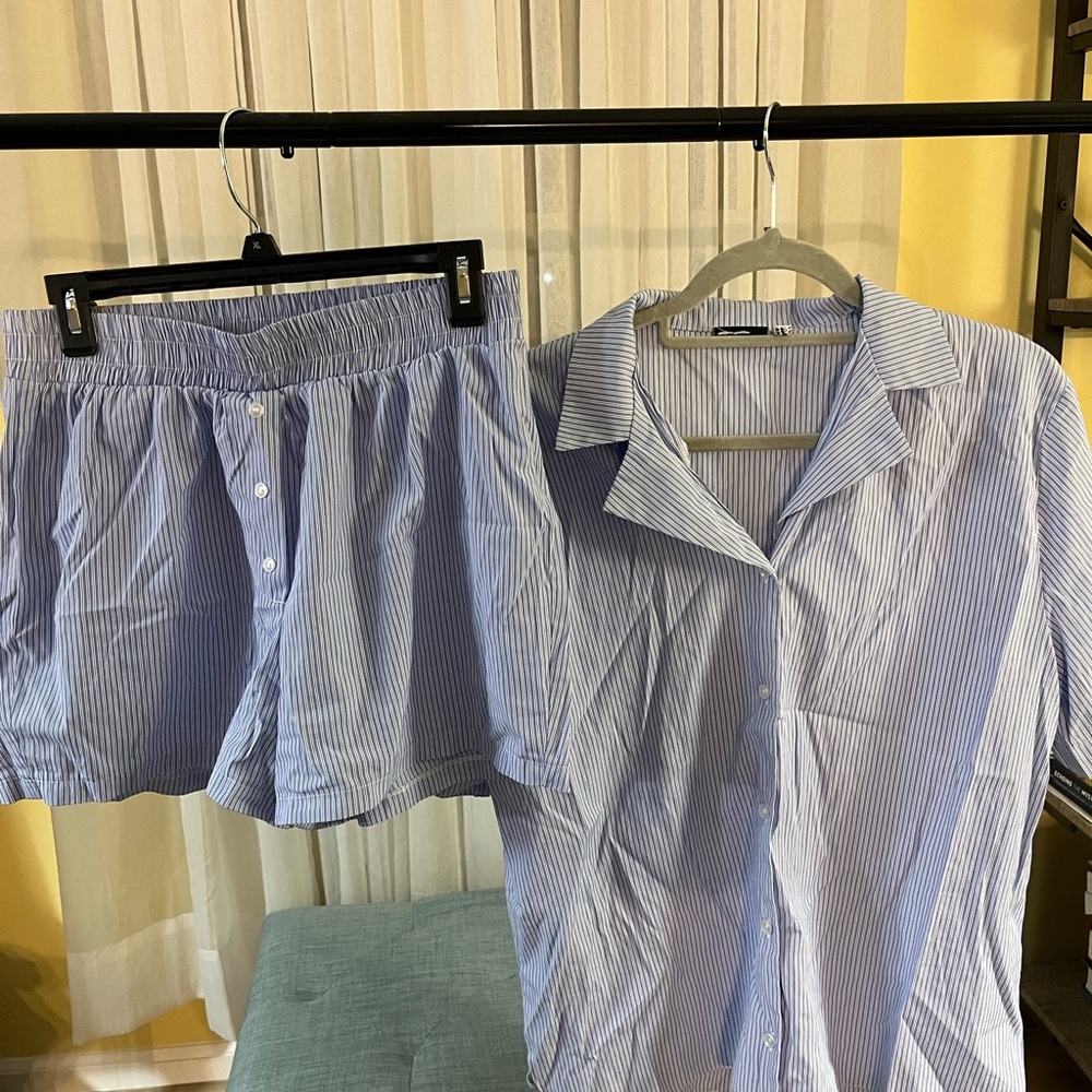Blue Striped Pajama Set